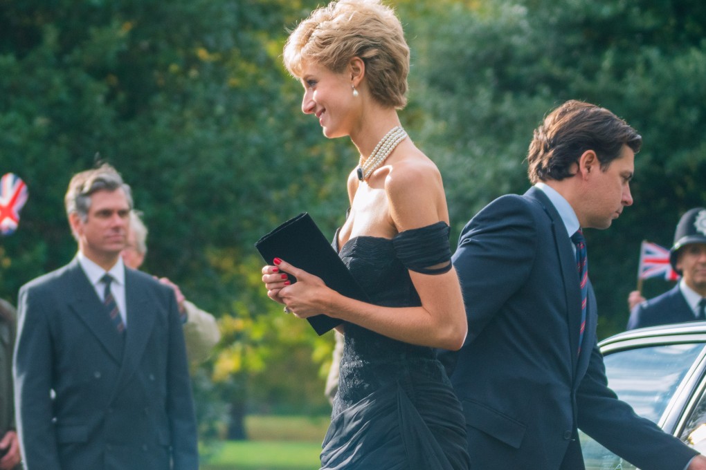 Elizabeth Debicki as Princess Diana in her infamous “revenge dress” in a still from season 5 of Netflix series The Crown.