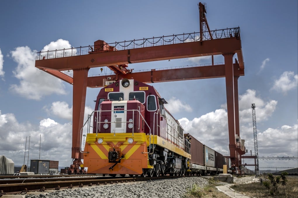 A Kenya Railways freight train leaves Mombasa port on the Standard Gauge Railway, built and funded by China. Photo: Bloomberg
