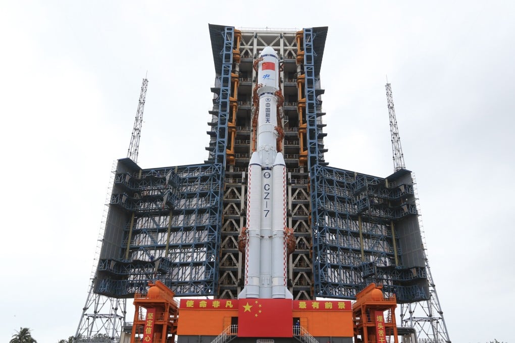 The Tianzhou 5 cargo spacecraft and a Long March 7 Y6 carrier rocket are transferred to the launch area in Hainan province, southern China, on Wednesday. Photo: Xinhua