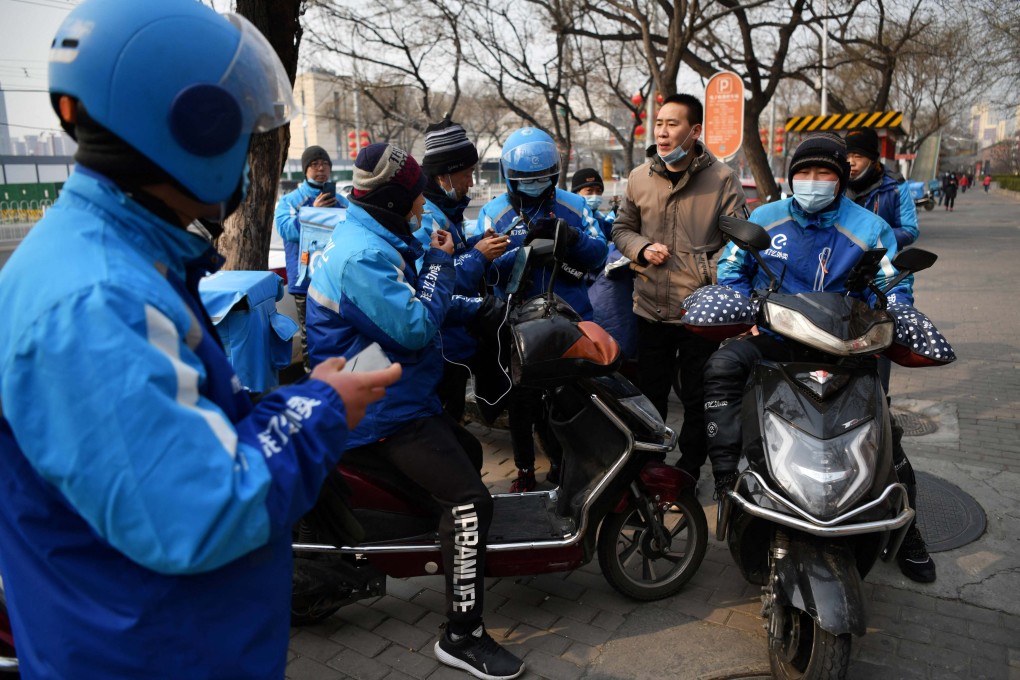 Delivery riders from food delivery company Ele.me.
Photo: AFP