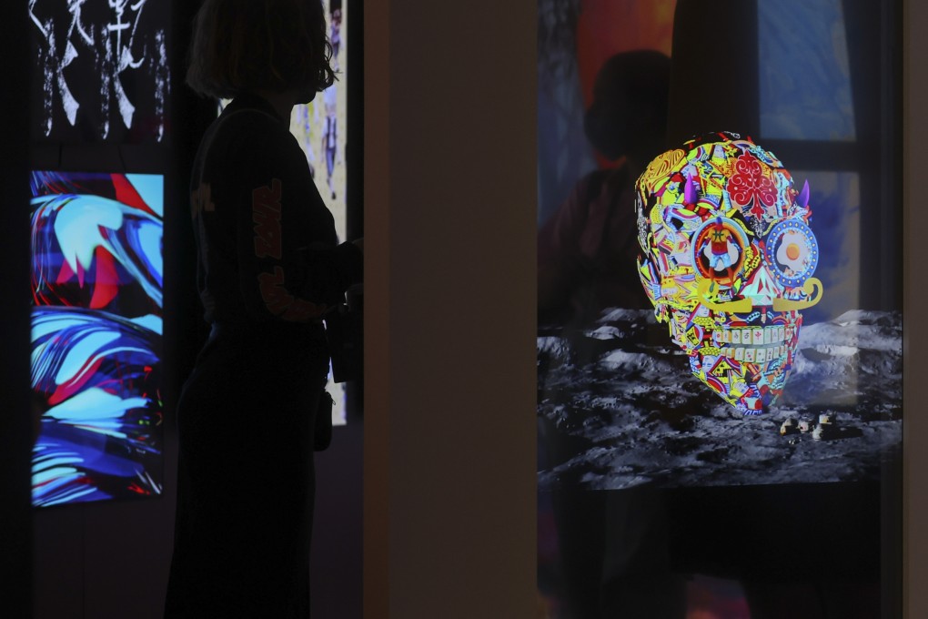Detail from an NFT art installation titled MetaSkull, by Jacky Tsai, is displayed during Hong Kong’s 2022 Digital Art Fair. Photo: Yik Yeung-man