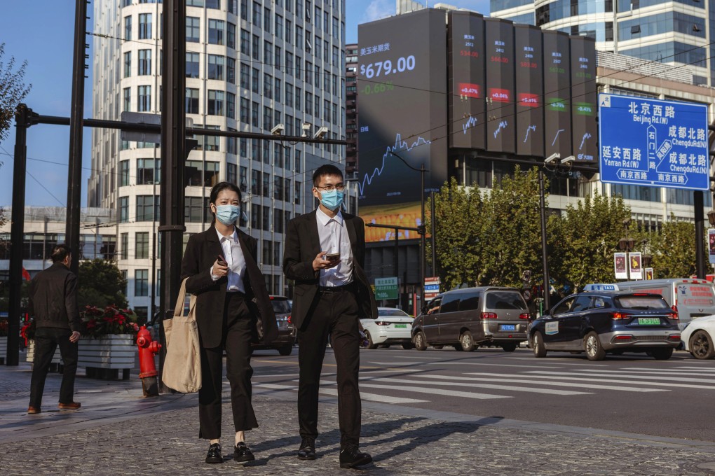 A large screen shows stock exchange and economic data in Shanghai in this file photo from October 2022. A bottoming of the market and the beginning of stronger performance is visible,  says Elaine Tse, a portfolio manager at the US-based asset management firm. Photo: EPA-EFE