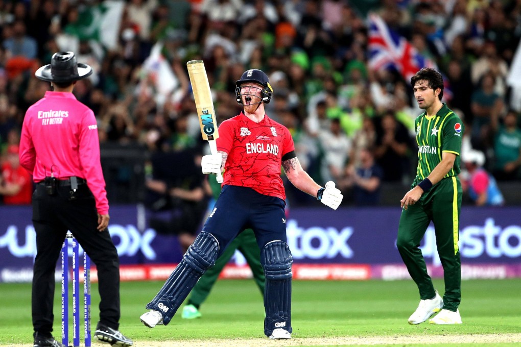 England’s Ben Stokes celebrates their win in the men’s Twenty20 World Cup cricket final. Photo: AFP