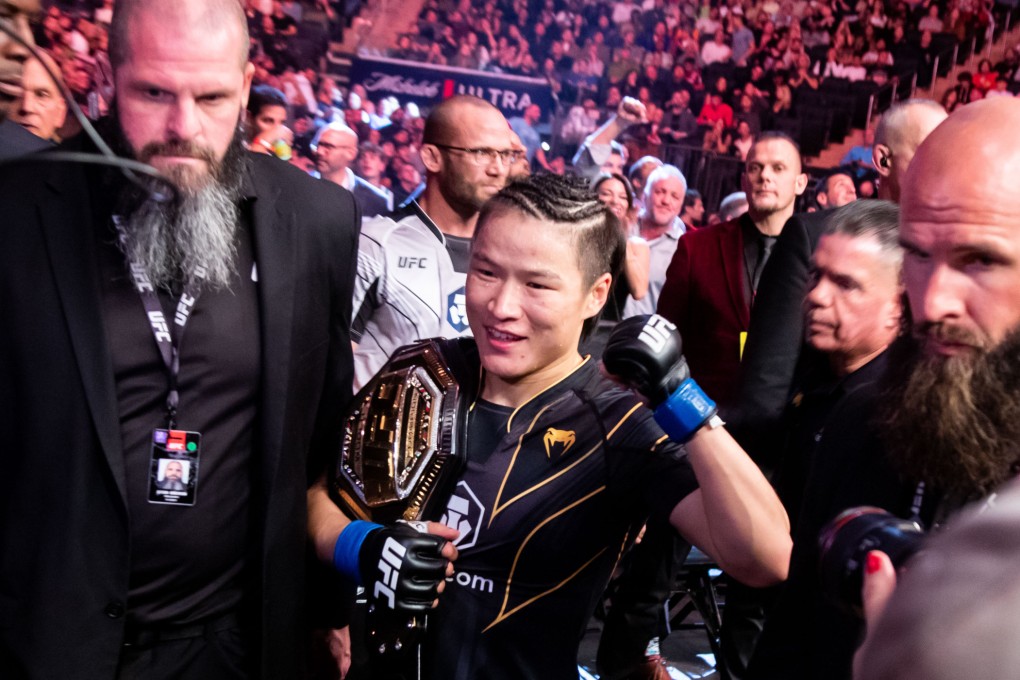 Zhang Weili of China celebrates after winning the women’s strawweight title  at UFC 281. Photo: Xinhua