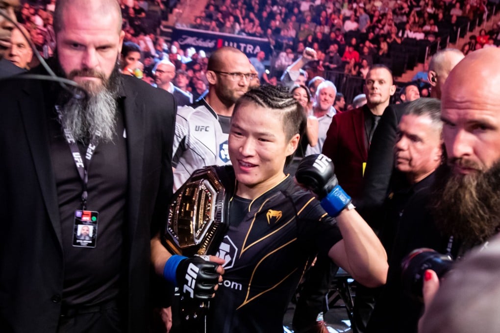 Zhang Weili of China celebrates after winning the women’s strawweight title at UFC 281. Photo: Xinhua