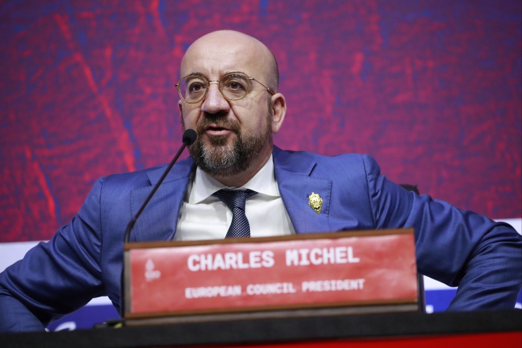 European Council President Charles Michel speaks to reporters on Tuesday ahead of the G20 Leaders Summit in Bali. Photo: EPA-EFE