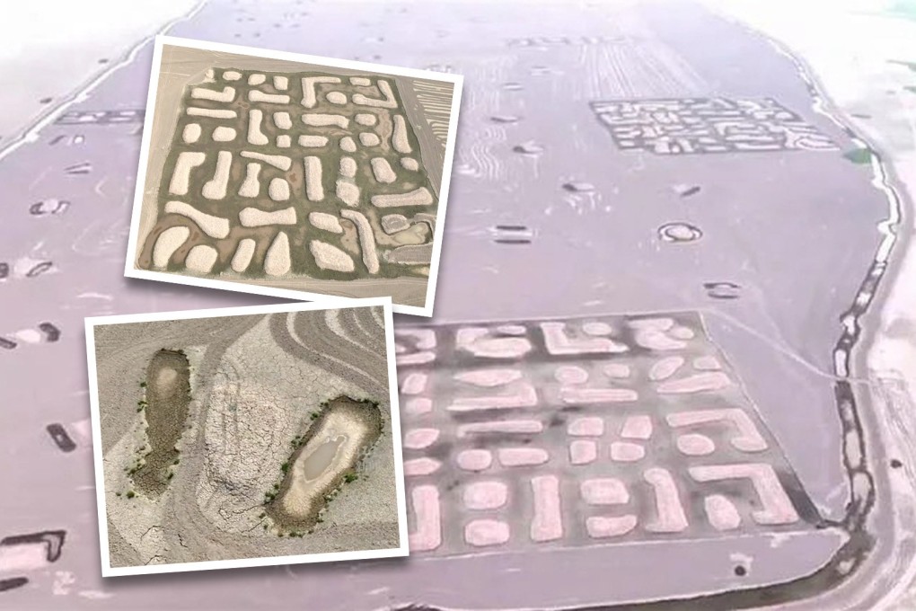 Official explanations about mysterious patterns on a lake floor exposed by drought in China being fish traps don’t stop excited internet users from speculating about aliens. Photo: SCMP composite