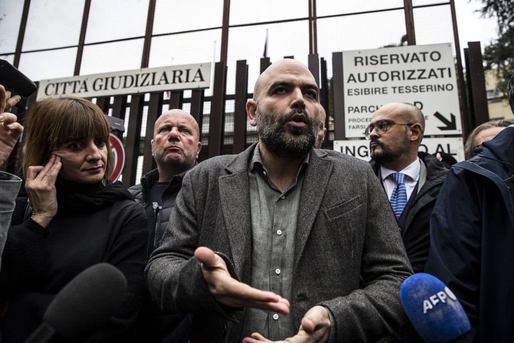 Italian writer Roberto Saviano leaves the City of Justice (Citta Giudiziaria) in Rome, Italy on Tuesday. Photo: EPA-EFE