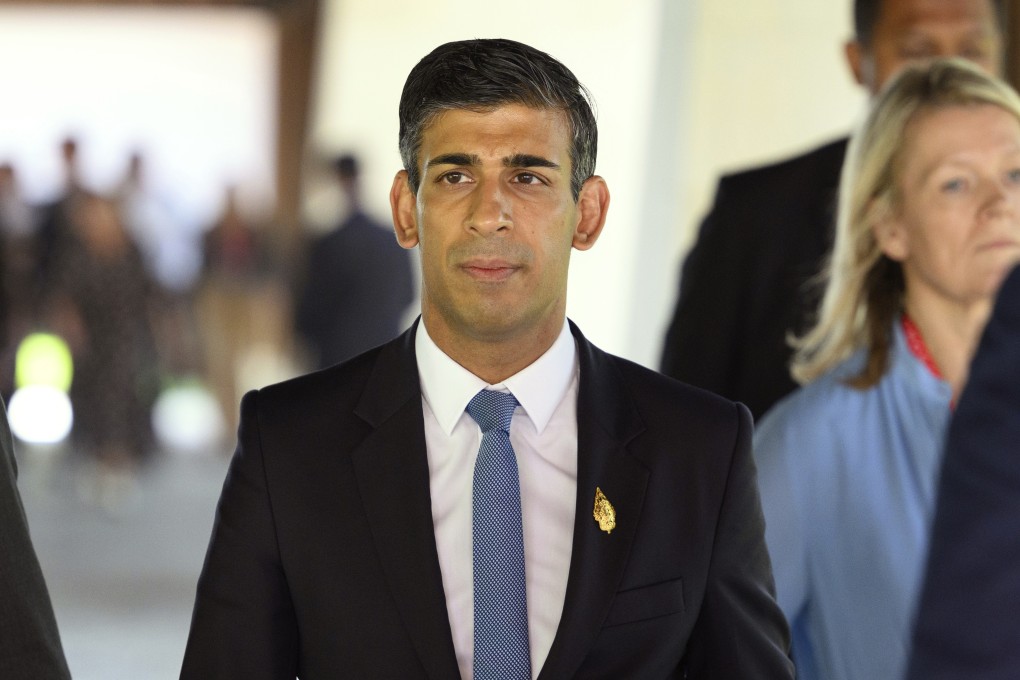 British Prime Minister Rishi Sunak arrives in Bali, Indonesia for the G20 summit on Tuesday. Photo: AP