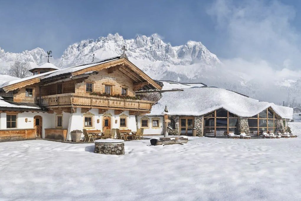 At Austria’s Stanglwirt Resort, young visitors have access to their own water park with whirlpool and slide, and adults have a large wellness centre, which includes five saunas, a waterfall grotto and a naked bathing area. Photo: Stanglwirt Resort