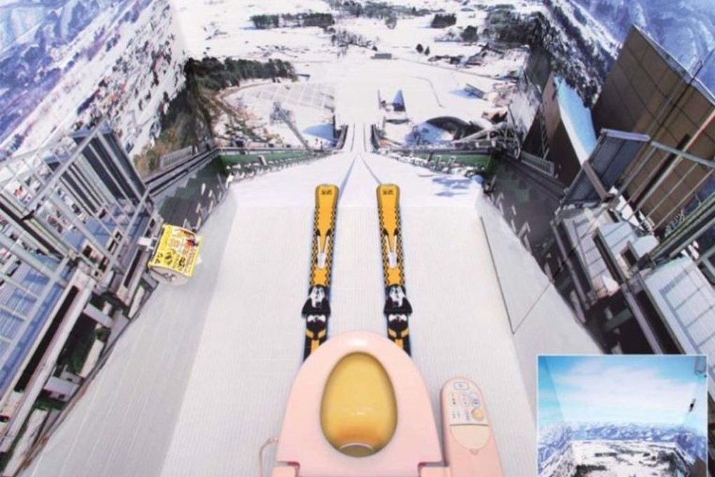 The toilets at the Haiji restaurant, at Japan’s Madarao Kogen ski resort, give the user the impression that they are at the top of a towering ski jump. Photo: Madarao Kogen