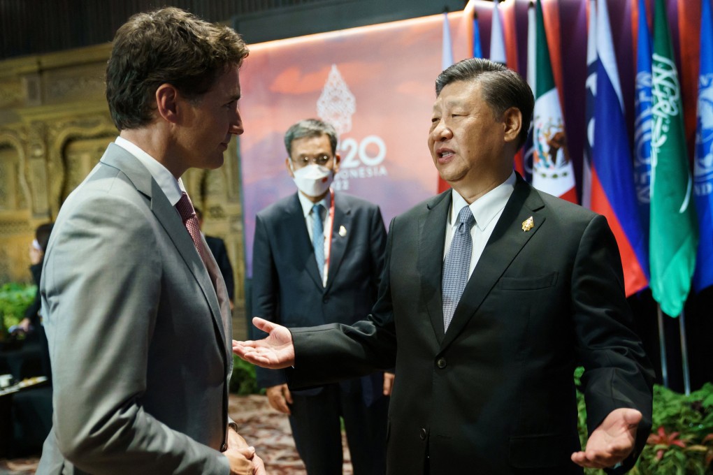 Canadian Prime Minister Justin Trudeau and Chinese President Xi Jinping have a word at the G20 summit in Bali, Indonesia, on Wednesday. Photo: Handout via Reuters