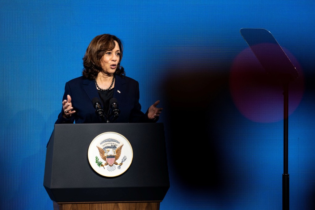 Vice-President Kamala Harris addresses the Apec CEO summit in Bangkok on Friday. Photo: Reuters