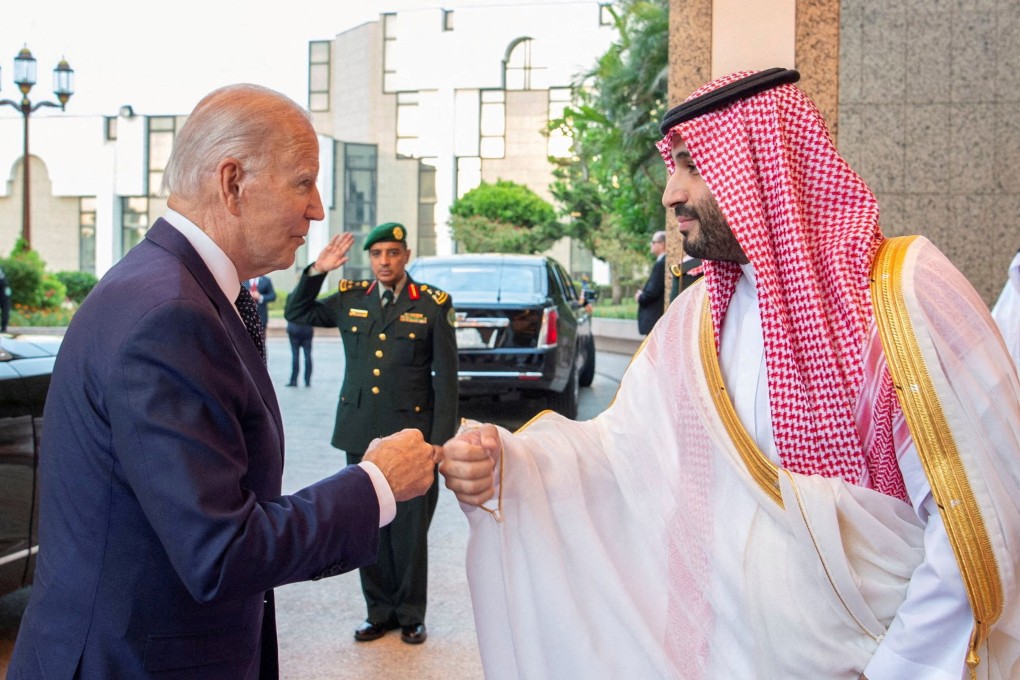 Saudi Crown Prince Mohammed bin Salman (right) fist bumps US President Joe Biden in Jeddah. File photo: Saudi Royal Court/Reuters
