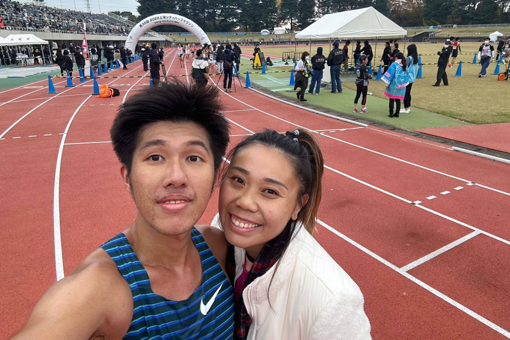 Wong Wan-chun celebrated his city record with partner and manager Queenie Soo after the race. Photo: Handout