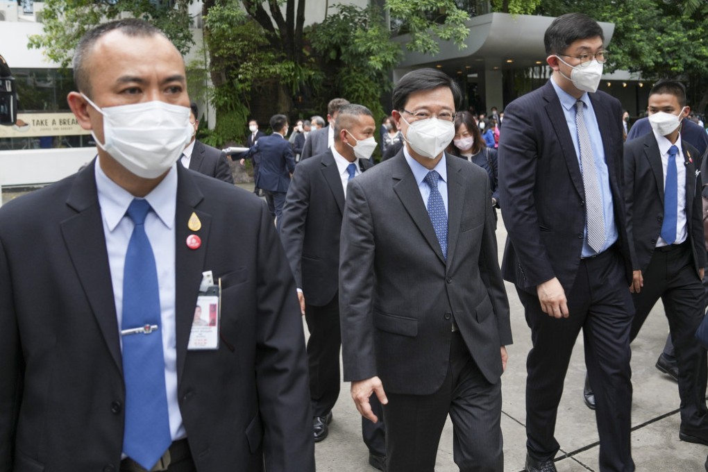 Chief Executive John Lee (centre) on a visit to real estate giant Amata Corporation in Bangkok, Thailand, as part of his trip to a major conference in the city. Photo: Sam Tsang