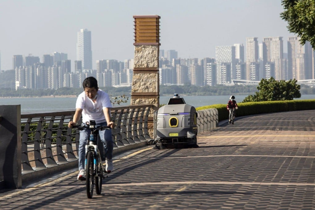 An autonomous street sweeper along Shenzhen Bay. Photo: Bloomberg