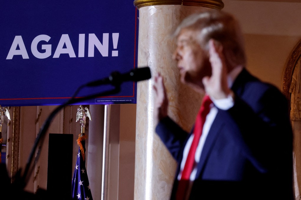 Donald Trump announces that he will once again run for US president in the 2024 election during an event at his Mar-a-Lago estate in Palm Beach, Florida, on November 15. Photo: Reuters