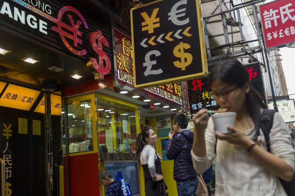 A currency exchange shop in Hong Kong’s Causeway Bay district on 5 January 2017. Photo: EPA