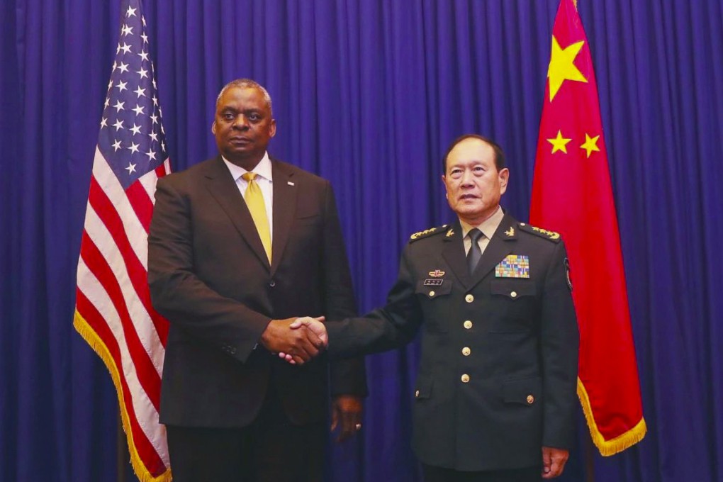 US defence chief Lloyd Austin and his Chinese counterpart Wei Fenghe meet in Siem Reap, Cambodia on Tuesday. Photo: Twitter