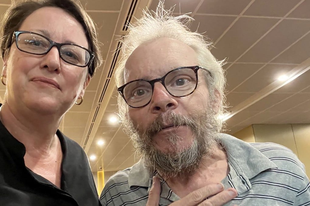 Sean Turnell pictured last week after his release from Insein prison in Yangon with Australian Chargé d’Affaires to Myanmar Angela Corcoran. Photo: Australian Department of Foreign Affairs Handout via AFP