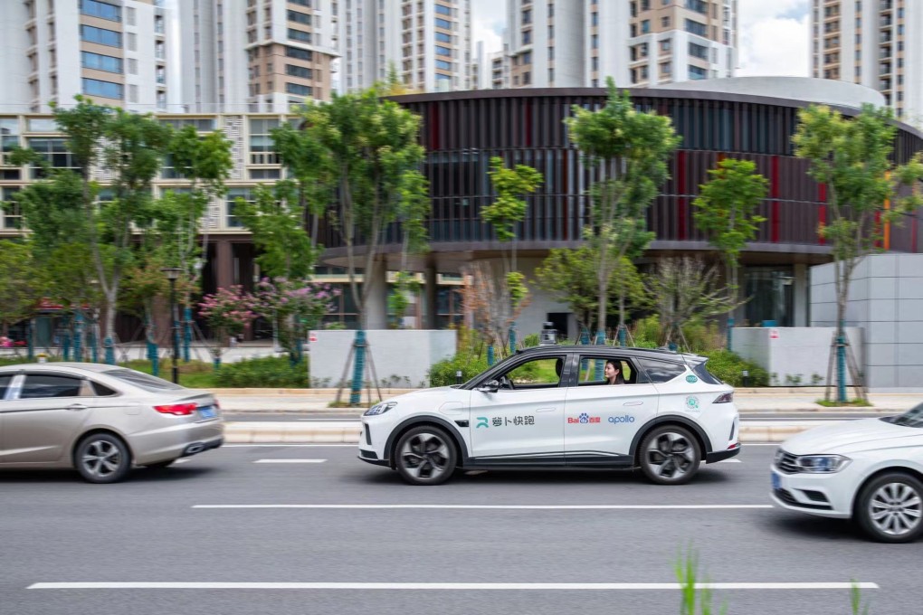 An Apollo Go driverless taxi seen on the roads in Wuhan. Photo: Handout