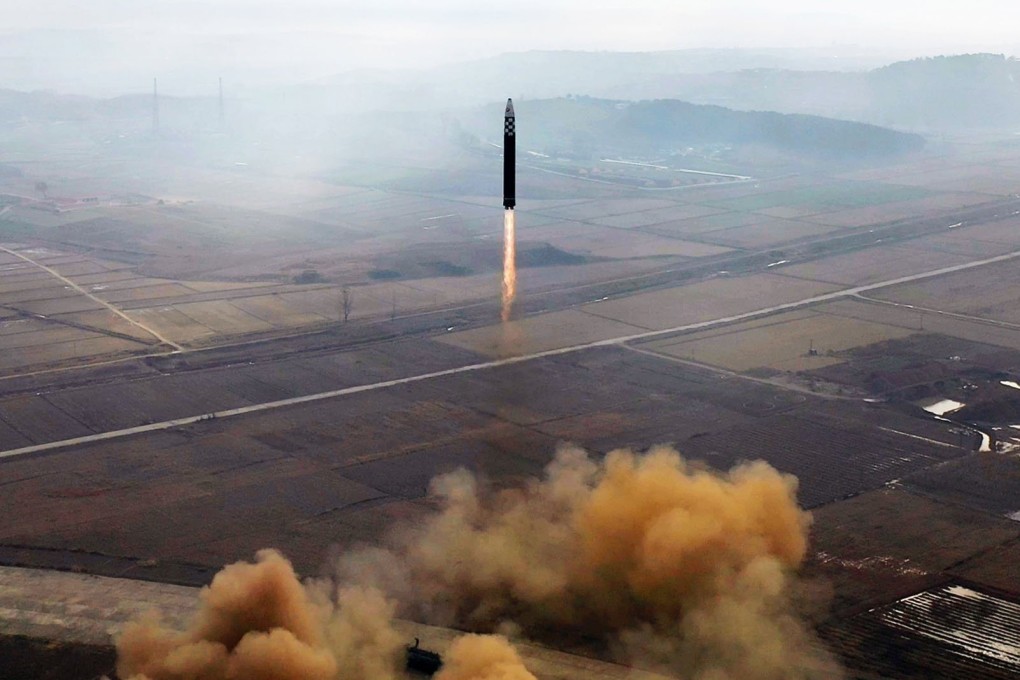 A photo provided by the North Korean state news agency shows the launch of what it said was a new type of intercontinental ballistic missile last week. Photo: KCNA/dpa