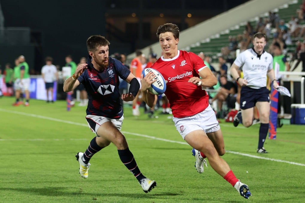 Rodrigo Marta of Portugal scores the side’s fourth try against Hong Kong in Dubai. Photo: Getty Images