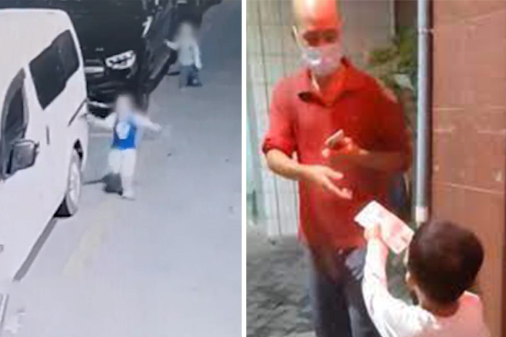 A father in China who took a mild approach to parenting his three-year-old, with the latter seen left scratching a neighbour’s cars, wins praise. Photo: SCMP composite/Handout