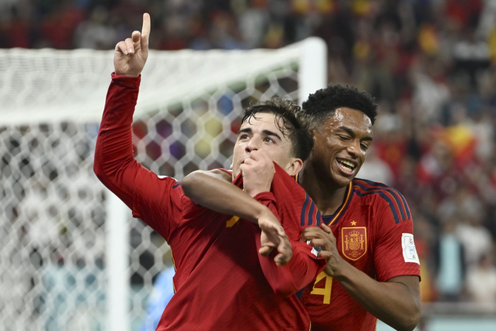 Gavi (left) and Jose Gaya of Spain celebrate during the Group E match between Spain and Costa Rica at the 2022 Fifa World Cup in Doha on Wednesday. Photo: Xinhua