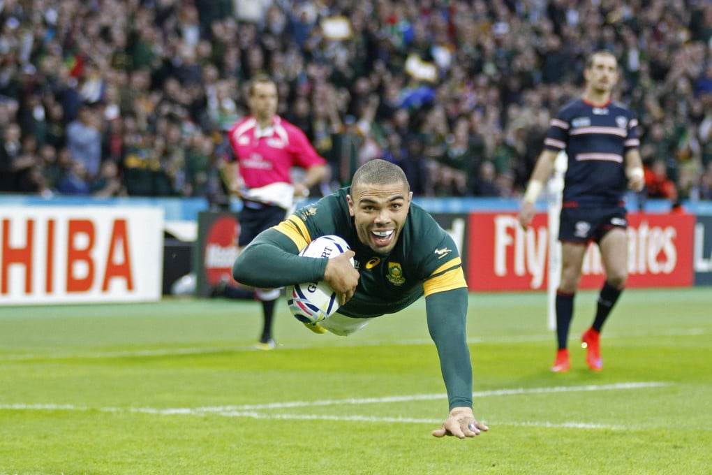 Bryan Habana shows his power during his playing days, as he scores a try at the 2015 Rugby World Cup. Photo: Getty Images