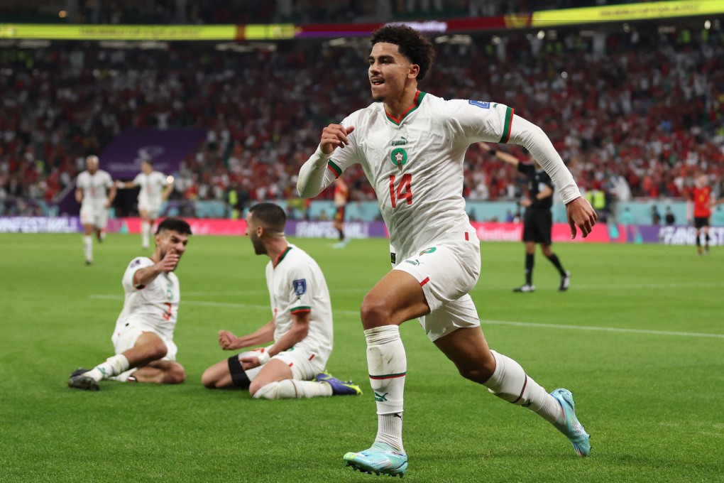 Morocco’s Zakaria Aboukhlal celebrates scoring his side’s second goal against Belgium. Photo: Reuters