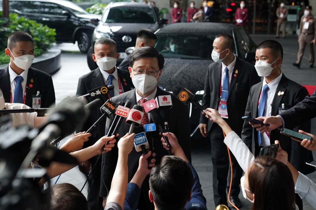 John Lee met the press in Bangkok earlier this month, as part of his Apec trip. Photo: Sam Tsang