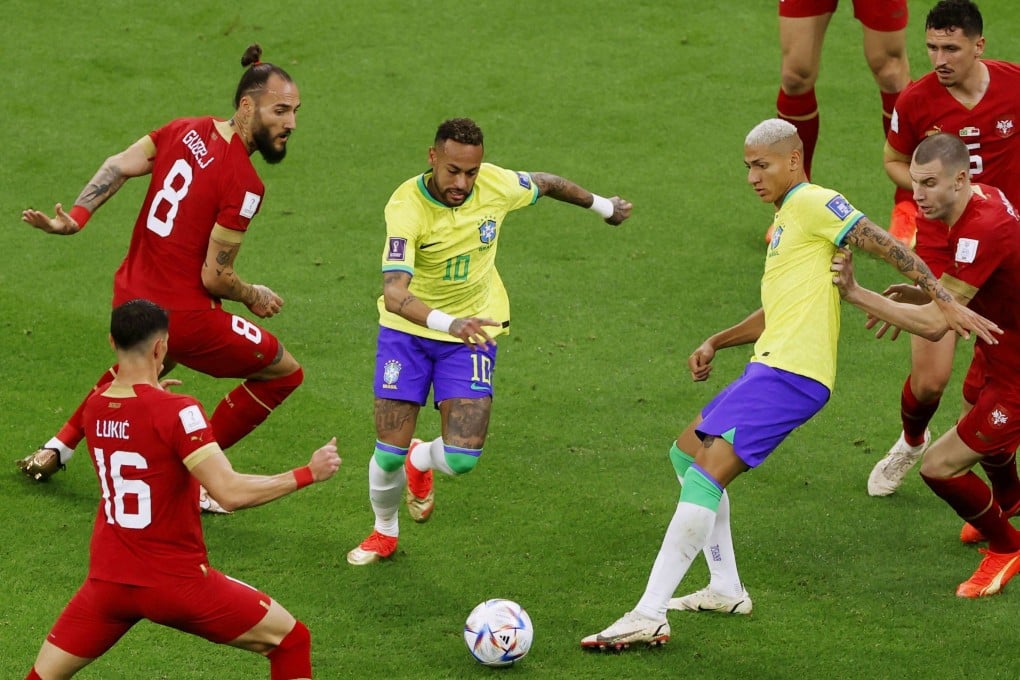 Brazil will be without Neymar (centre) for their second Group G game. Photo: Kyodo