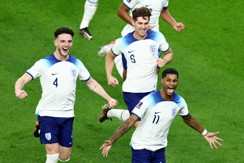 England’s Marcus Rashford celebrates scoring his side’s first goal against Wales. Photo: Reuters