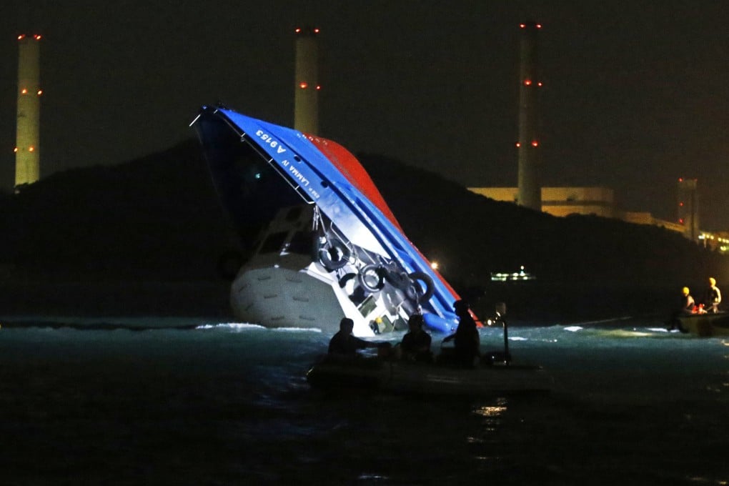A submerged ship is seen in the waters near Yung Shue Wan, off Lamma Island. Photo: SCMP