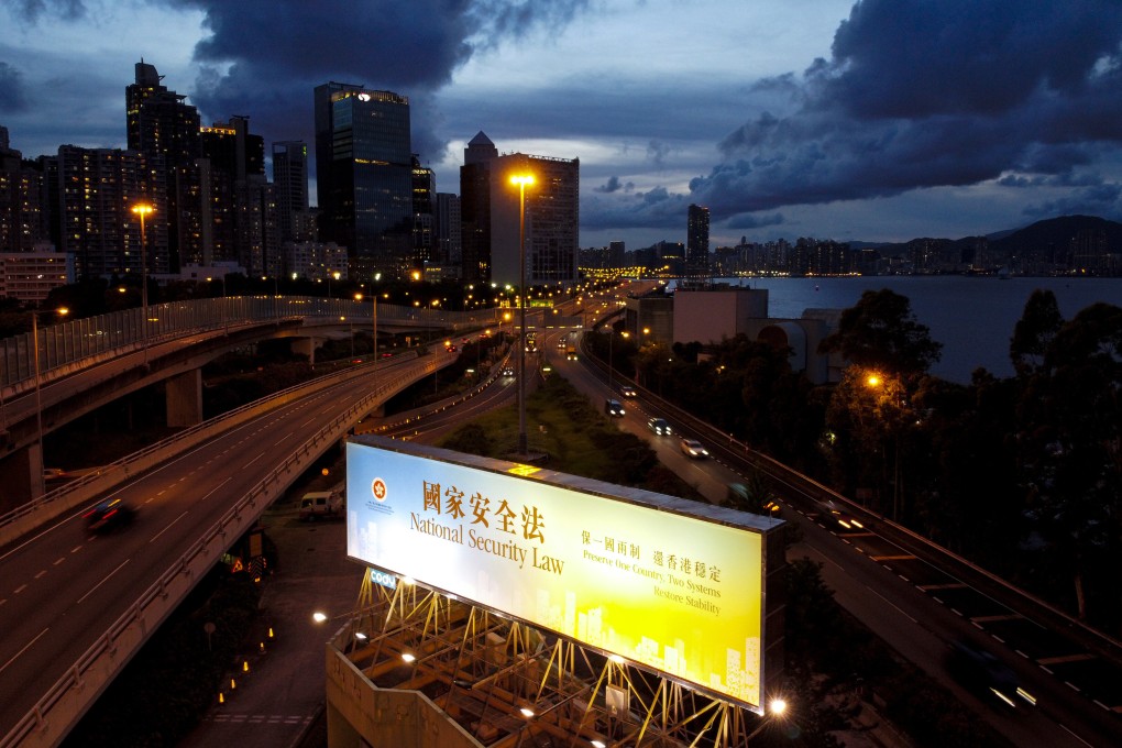 A banner in Hong Kong’s Quarry Bay promoting the Beijing-imposed national security law. Photo: Sun Yeung