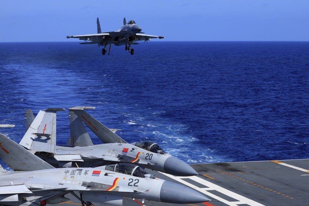 China’s J-15 features advanced flight control and radar systems, a pair of additional small front wings and other modifications allowing it to make emergency landings on the aircraft carrier deck. Photo: AP