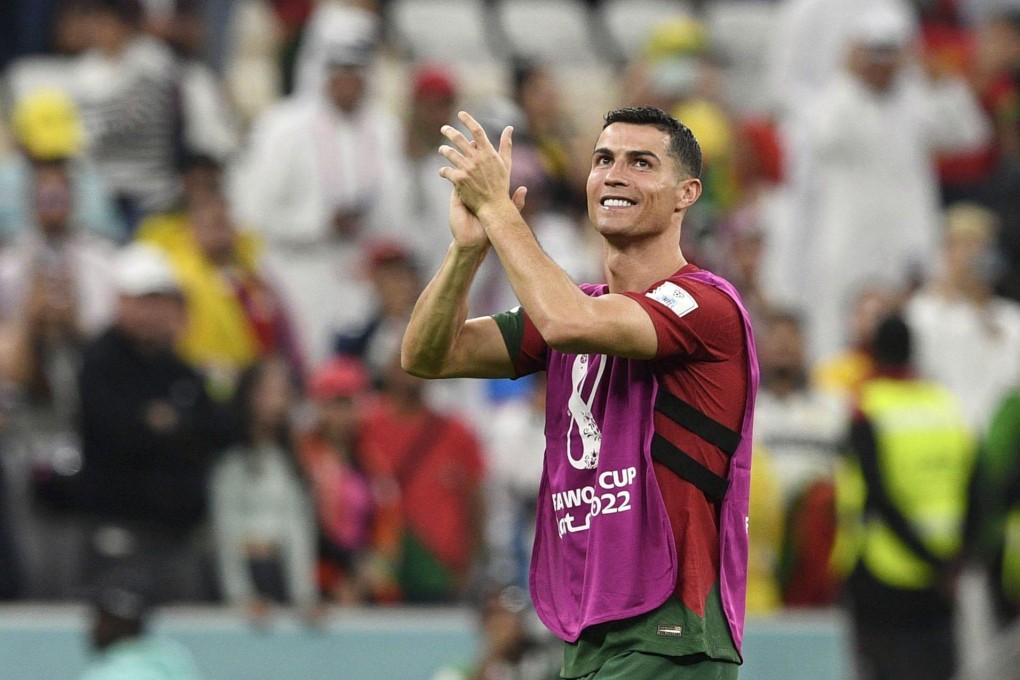 Portugal’s Cristiano Ronaldo acknowledges supporters after his side secured a spot in the World Cup knockout stages with a 2-0 win over Uruguay. Photo: Kyodo