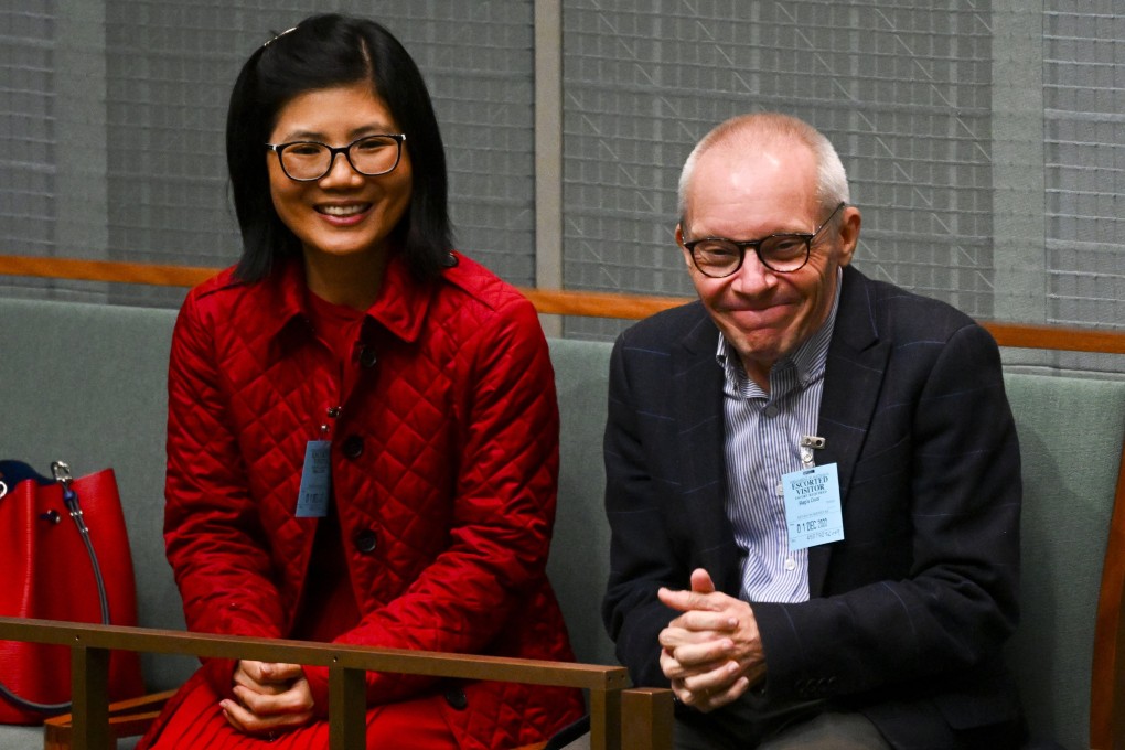 Professor Sean Turnell and his wife Dr. Ha Vu attend Question Time in the House of Representatives at Parliament House in Canberra, Australia, on Thursday. Photo: AP