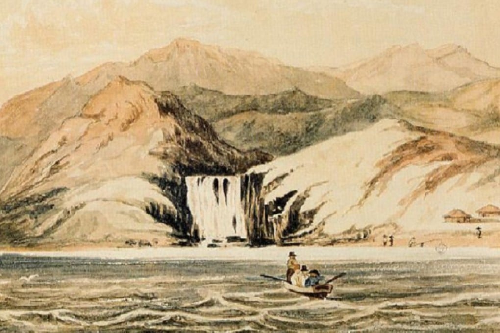 Waterfall Bay on Hong Kong Island in an 1816 watercolour by William Havell. That year, a British naval surgeon who explored the area around the bay wrote of seeing “barren rocks”. Hong Kong was later to be descrbed derisively as “a barren rock”.