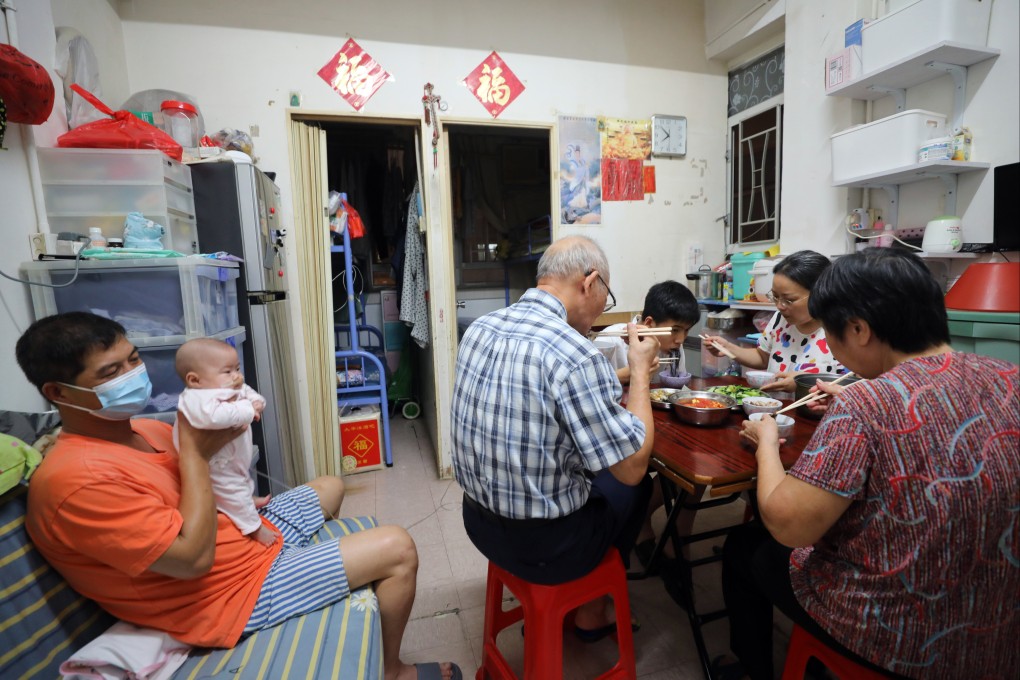 A family of six seen in their subdivided flat of around 200 sq ft, in Sham Shui Po, on November 21. Given a reasonable flat size, comfort can be a matter of how the occupant uses the space. Photo: Xiaomei Chen