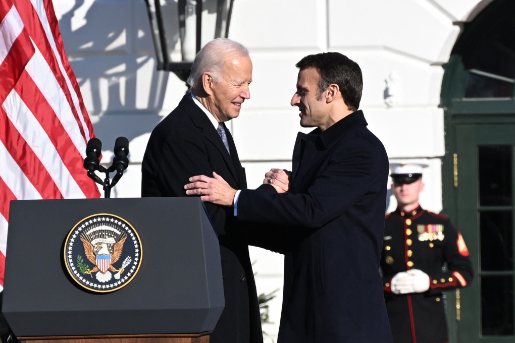 US President Joe Biden welcomes French President Emmanuel Macron at the White House on Thursday. Photo: ZUMA Press Wire/dpa