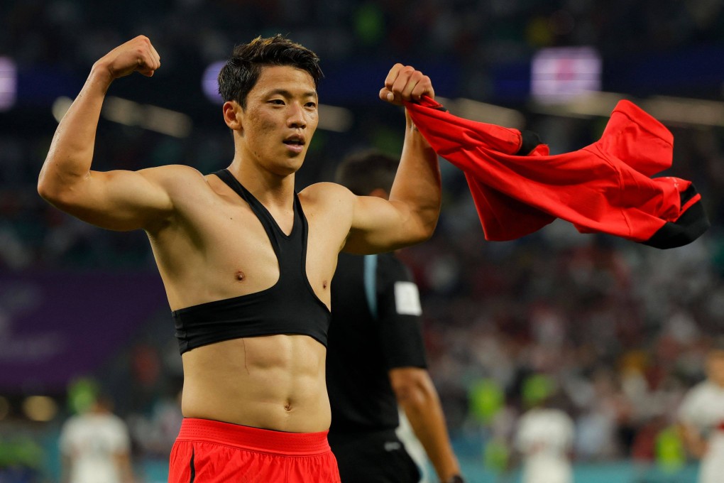 South Korea midfielder Hwang Hee-chan celebrates scoring his team’s second goal during the Qatar 2022 World Cup Group H football match between South Korea and Portugal at the Education City Stadium on Friday. Photo: AFP