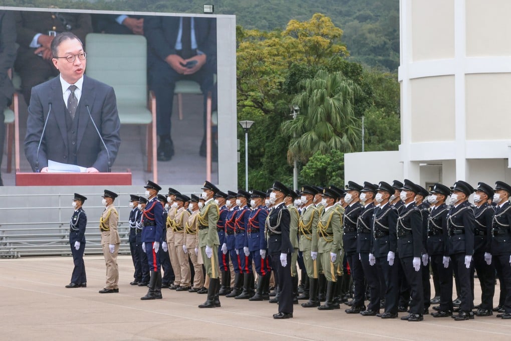 The flag-raising ceremony at the Hong Kong Customs College in Tuen Mun was organised to mark National Constitution Day. Photo: K. Y. Cheng