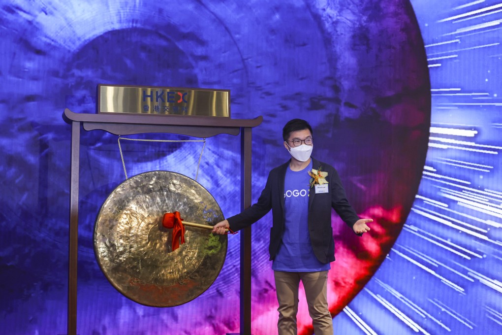 Steven Lam Hoi-yuen, executive director and co-CEO of Gogox Holding celebrated his company’s IPO at Hong Kong Exchanges and Clearing on June 24, 2022. Photo: Dickson Lee
