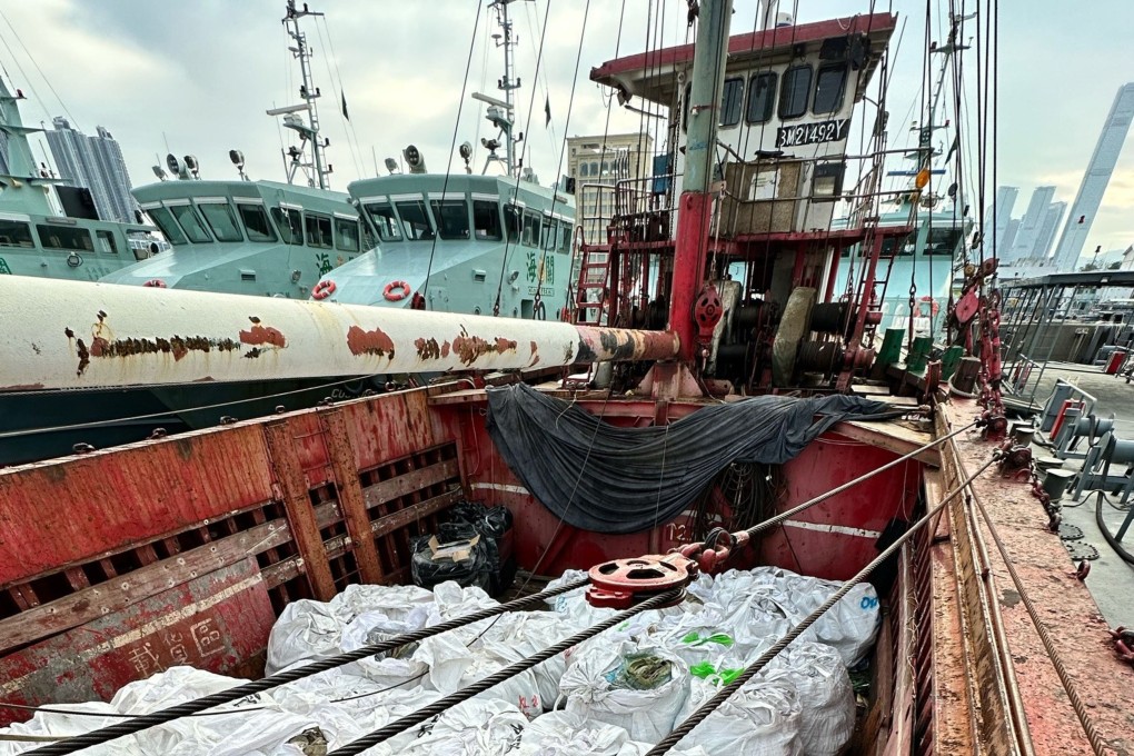 Tonnes of frozen meat have been seized by Hong Kong customs officers after a cargo ship and a speedboat were intercepted off Lamma Island. Photo: SCMP