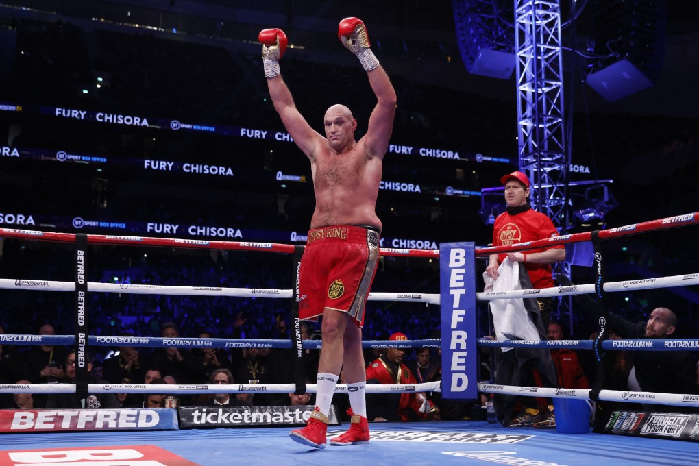Tyson Fury celebrates after winning his fight against Derek Chisora. Photo: Reuters