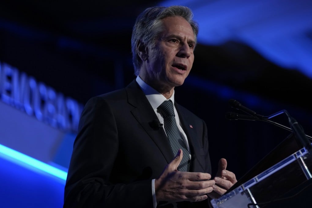 Secretary of State Antony Blinken speaks at the J Street National Conference at the Omni Shoreham Hotel in Washington on Sunday. Photo: AP
