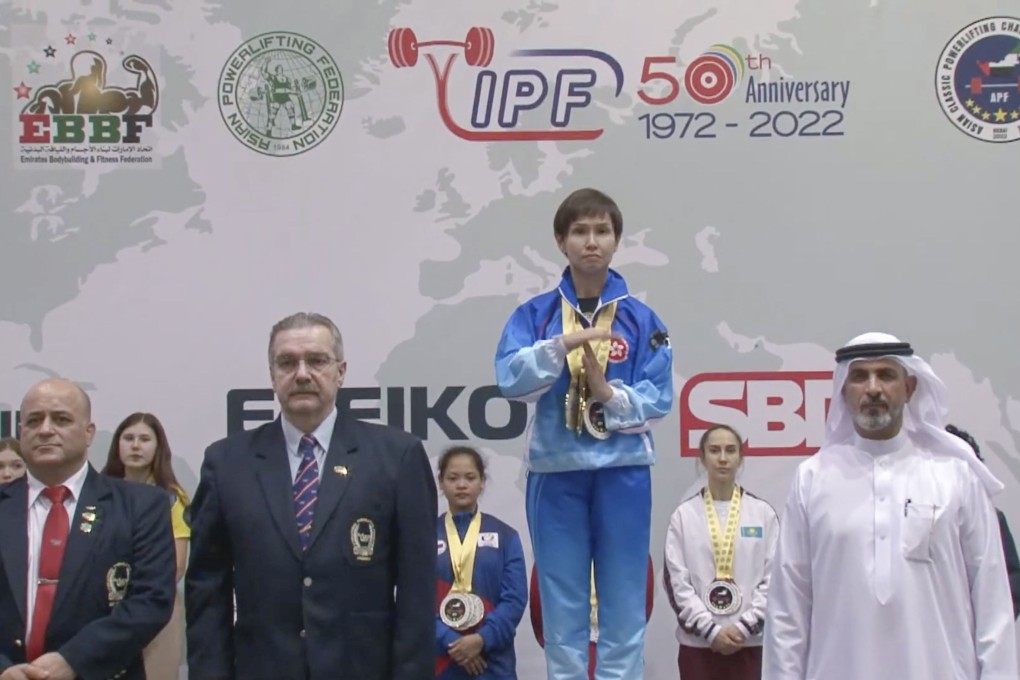 Susanna Lin signals for a timeout after the wrong song was played in Dubai. Photo: YouTube